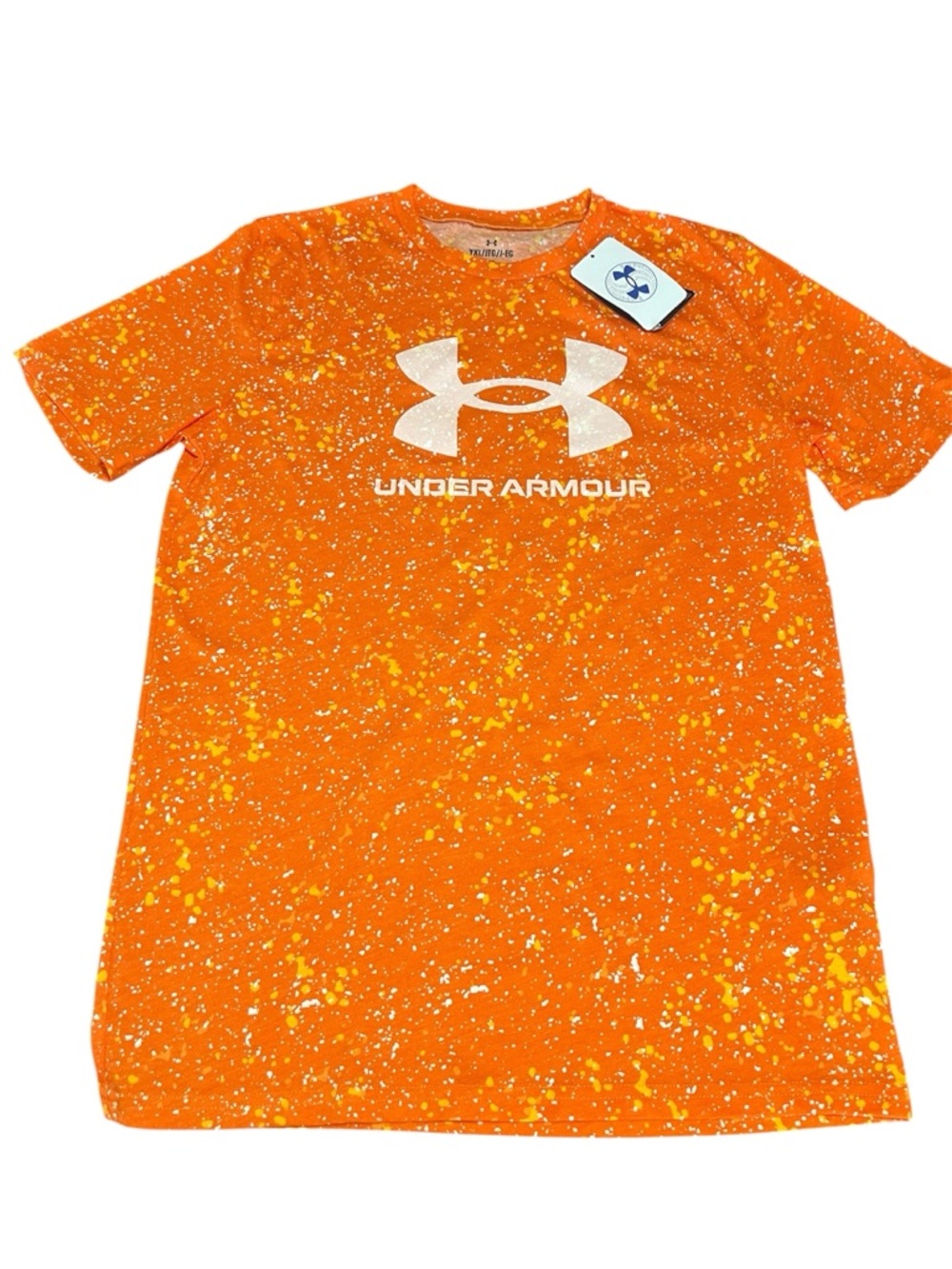 Under Armour Orange Tee with Yellow & White Paint Splatter